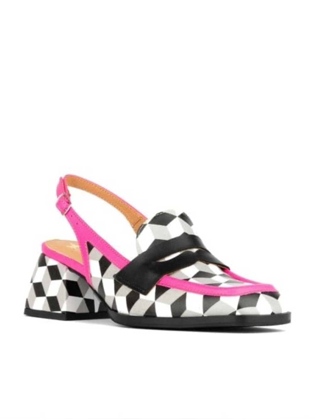 Embassy London Diana White Cubics square toe leather sling backs